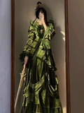Niulatu Ball Gown Strapless Long Sleeves Floral Ruffles Green Prom Dresses Birthday Outfits SD459