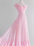 Niulatu A line Pink Long Prom Dresses HZ1110