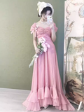 Niulatu A line Pink Long Prom Dresses HZ1110