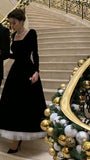 Niulatu Ball Gown Square Neckline Black Velvet Knee Length Prom Dresses Long Sleeves Evening Dress HZ1110