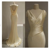 Niulatu Mermaid V Neckline Yellow Satin Prom Dresses With Ruffle Long Evening Dress HZ1110