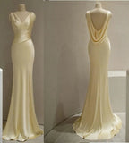 Niulatu Mermaid V Neckline Yellow Satin Prom Dresses With Ruffle Long Evening Dress HZ1110