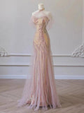 Niulatu Mermaid Sweetheart Pink Sequin Prom Dresses With Ruffle Long Evening Dress HZ1110