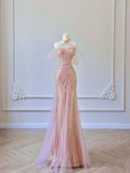 Niulatu Mermaid Sweetheart Pink Sequin Prom Dresses With Ruffle Long Evening Dress HZ1110