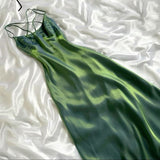 Niulatu A Line Spaghetti Straps Green Satin Prom Dresses Long Evening Dress HZ1110