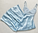 Niulatu Mermaid Spaghetti Straps Light Sky Blue Satin Lace Prom Dresses Long Evening Dress HZ1110