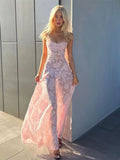 Niulatu Mermaid Spaghetti Straps Light Pink Lace Prom Dresses Long Evening Dress HZ1110