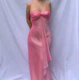 Niulatu A line Halter Sleeveless Pink Chiffon Prom Dresses Long Evening Dress HZ1110