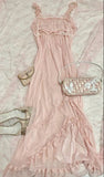 Niulatu A line Spaghetti Straps Sleeveless Pink Lace Prom Dresses Long Evening Dress HZ1110
