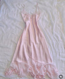 Niulatu A line Spaghetti Straps Sleeveless Pink Chiffon Prom Dresses Long Evening Dress HZ1110