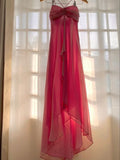 Niulatu A line Spaghetti Straps Sleeveless Hot Pink Chiffon Prom Dresses Long Evening Dress HZ1110