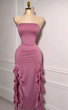 Niulatu Sheath Strapless Pink Sleeveless Long Prom Dresses Evening Dress With Beads HZ1110
