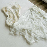 Niulatu A Line Spaghetti Straps White Long Lace Prom Dresses Evening Dress HZ1110