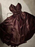 Niulatu High Low Spaghetti Straps Brown Satin Prom Dresses Evening Dress HZ1110