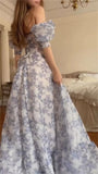 Niulatu High Low Sweetheart Short Sleeves Floral Prom Dresses Evening Dress With Ruffles HZ1110