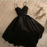 Niulatu Ball Gown Straps Sleeveless Black Satin Prom Dresses Long Evening Dress HZ1110