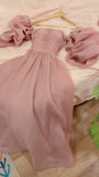 Niulatu A Line Strapless Short Sleeves Pink Organza Prom Dresses Long Evening Dress HZ1110