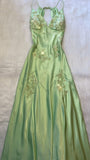 Niulatu A Line Spaghetti Straps Mint Green Long Lace Prom Dresses Evening Dress HZ1110