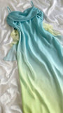 Niulatu Sheath Spaghetti Straps Ombre Blue Long Chiffon Prom Dresses Evening Dress HZ1110