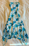 Niulatu A Line Strapless Blue Long Floral Prom Dresses Evening Dress HZ1110