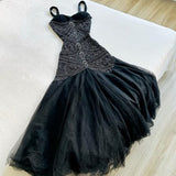 Niulatu Mermaid Spaghetti Straps Black Long Tulle Prom Dresses Evening Dress HZ1110