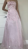 Niulatu A line Strapless Pink Prom Gown With Beads Long Prom Dresses Evening Dress HZ1110