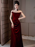 Niulatu Mermaid Burgundy Velvet Long Prom Dresses HZ1110