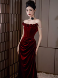 Niulatu Mermaid Burgundy Velvet Long Prom Dresses HZ1110