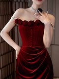 Niulatu Mermaid Burgundy Velvet Long Prom Dresses HZ1110