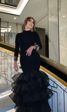 Niulatu Evening Dress Puffy Skirt Long Sleeve Satin Mermaid Dubai Formal Evening Party Gowns HZ1007