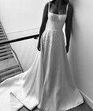 Niulatu A Line Spaghetti Straps Long Satin White Prom Dresses Evening Dress HZ1110