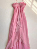 Niulatu A Line Halter Long Chiffon Pink Prom Dresses Evening Dress HZ1110