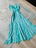 Niulatu A Line Spaghetti Straps Blue Chiffon Long Prom Dress HZ1110