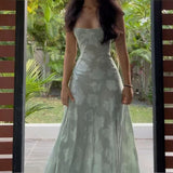 Niulatu Sheath Spaghetti Straps Mint Green Lace Long Prom Dresses Evening Gowns HZ1110