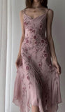 Niulatu Irregular Spaghetti Straps Pink Chiffon Prom Dresses Evening Gowns With Beads HZ1110