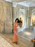 Niulatu Mermaid Spaghetti Straps Lace Orange Long Prom Dresses Evening Dress HZ1110