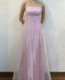 Niulatu A Line Spaghetti Straps 90s Pink Tulle Prom Dresses Evening Gowns HZ1110