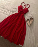Niulatu A Line Spaghetti Straps Red Knee Length Prom Dresses Evening Dress Wedding Guest Dress HZ1110