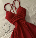 Niulatu A Line Spaghetti Straps Red Knee Length Prom Dresses Evening Dress Wedding Guest Dress HZ1110