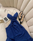 Niulatu A Line Spaghetti Straps Royal Blue Long Prom Dresses Evening Gowns HZ1110
