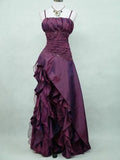 Niulatu High Low Spaghetti Straps Grape Taffeta Long Prom Dresses Evening Gowns HZ1110