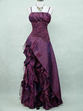 Niulatu High Low Spaghetti Straps Grape Taffeta Long Prom Dresses Evening Gowns HZ1110