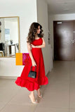 Niulatu A Line Spaghetti Straps Red Knee Length Prom Dresses Evening Gowns HZ1110