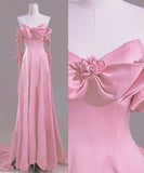 Niulatu A Line Off The Shoulder Pink Satin Long Prom Dresses Evening Dress HZ1110
