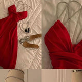 Niulatu A Line Spaghetti Straps Red Prom Dresses Evening Dress HZ1110