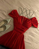 Niulatu A Line Spaghetti Straps Red Long Prom Dresses Evening Dress HZ1110