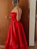 Niulatu Ball Gown Strapless Red Tea Length Prom Dresses Evening Gowns HZ1110