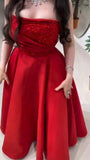 Niulatu Ball Gown Strapless Satin Prom Dresses Evening Gowns With Beads HZ1110