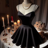 Niulatu Birthday A Line Spaghetti Straps Black Homecoming Dresses Short Party Dress HZ1110