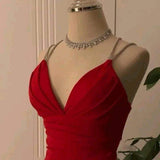 Niulatu A Line Spaghetti Straps Red Prom Dresses Evening Dress HZ1110